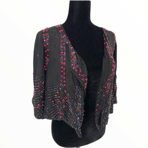 90’s Vintage Beaded Cropped Dinner Jacket Elbow Sleeves - Picture 3 of 12
